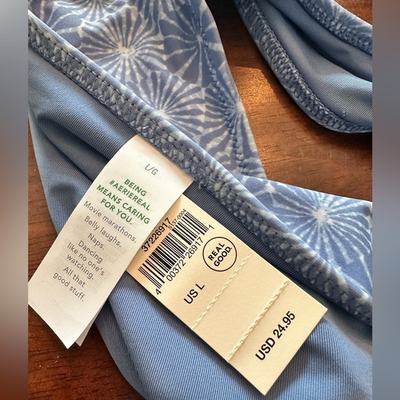 Aerie Large NWT blue geometric floral bikini bottoms swimsuit modest full cover - Picture 4 of 5